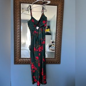 MIDI length green and red satin dress